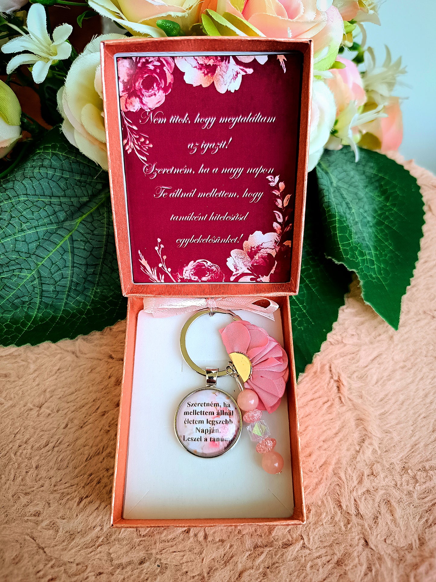 Ajándék tanúfelkérő kulcstartó rózsaszín
