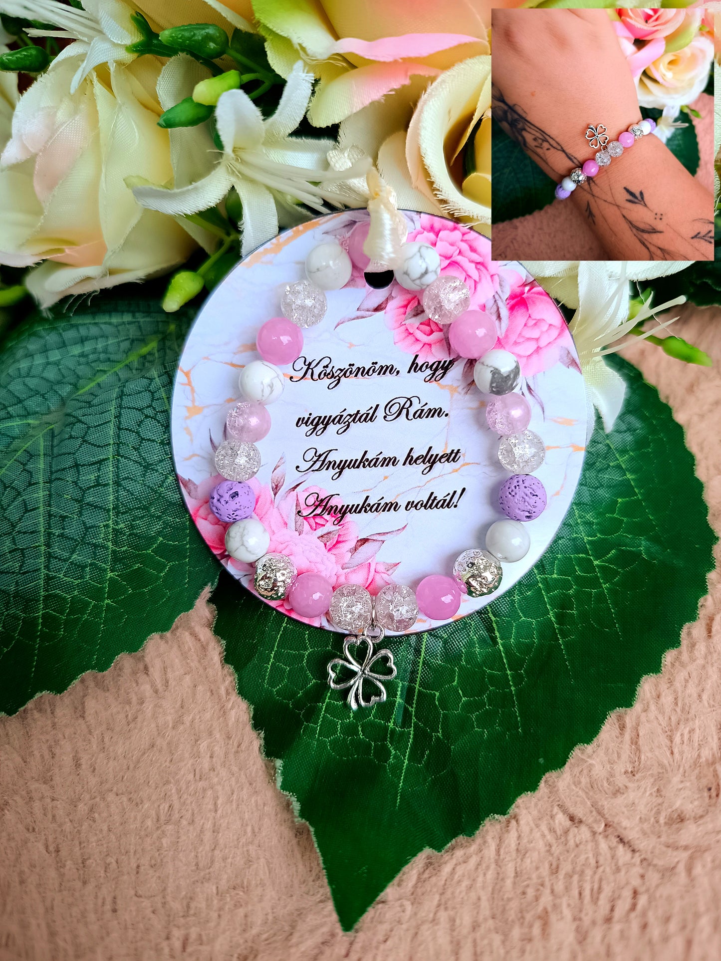 Lila szerencsehozó ásvány karkötő ajándék pedagógusnak