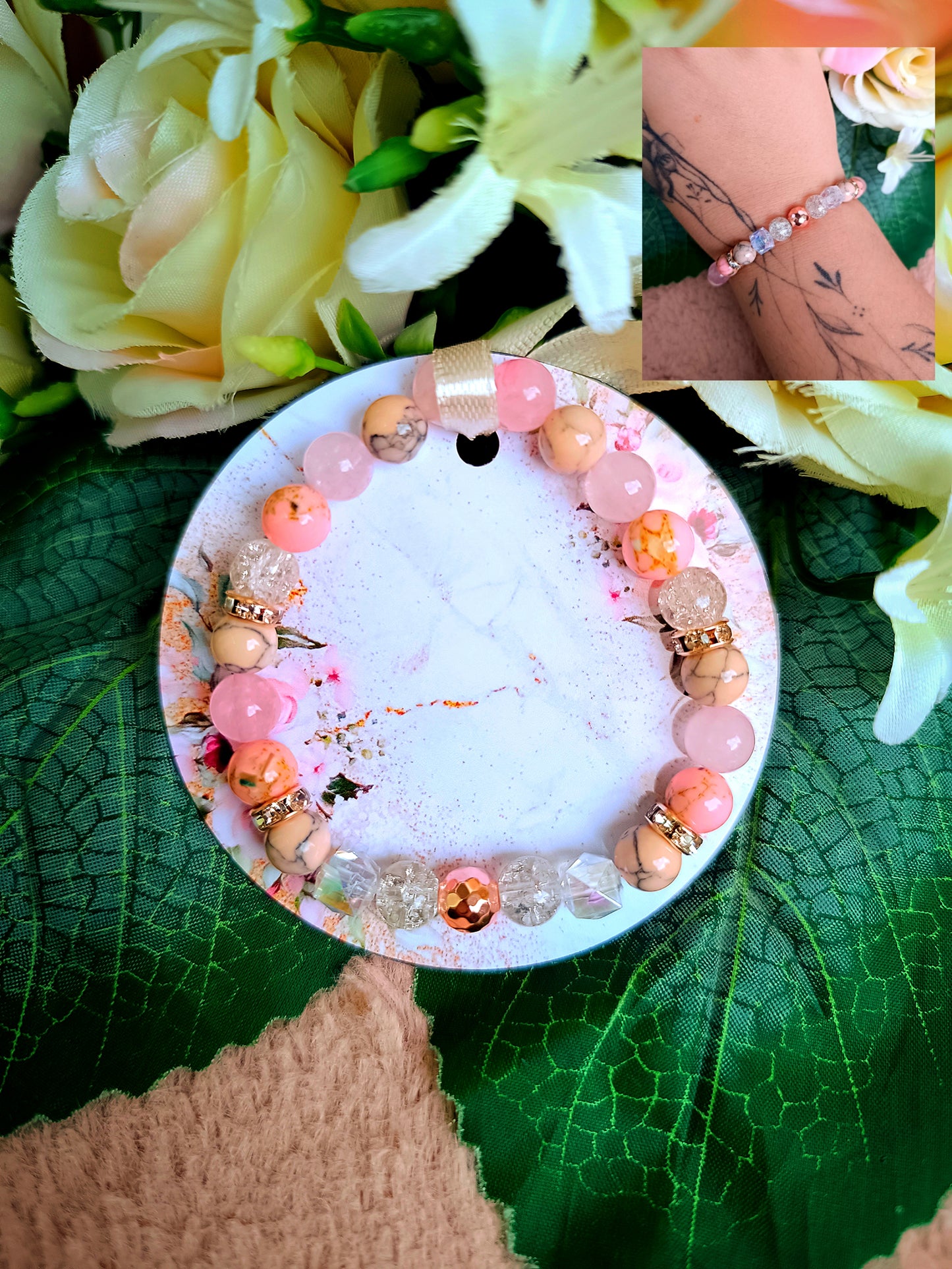 Rose gold ásvány karkötő jade, hematit