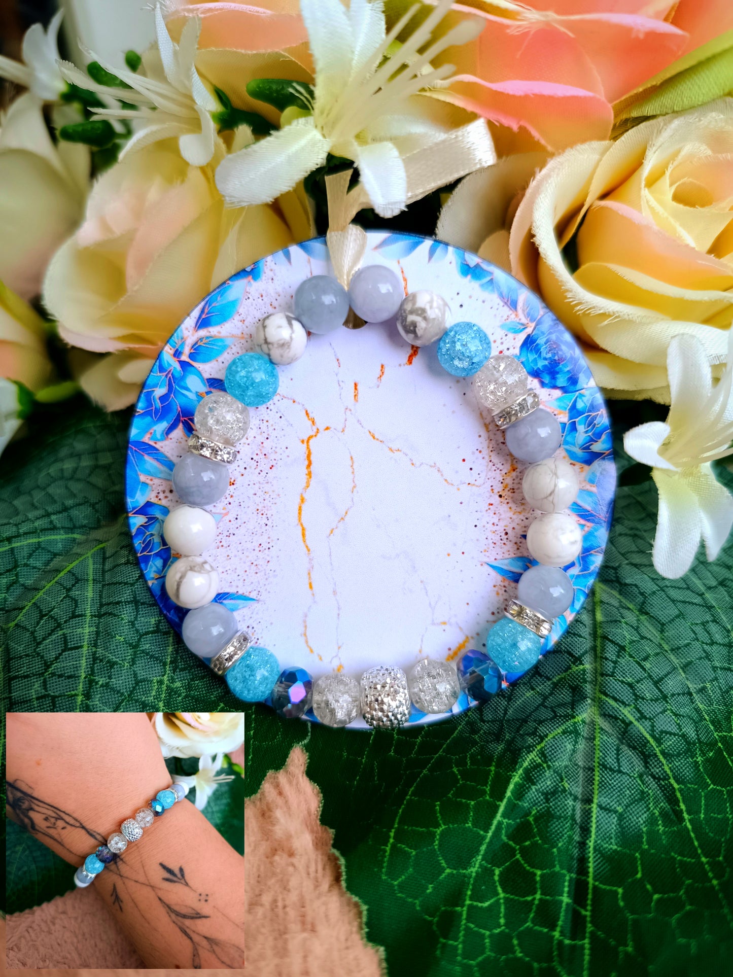 Angelit védelem ásvány karkötő