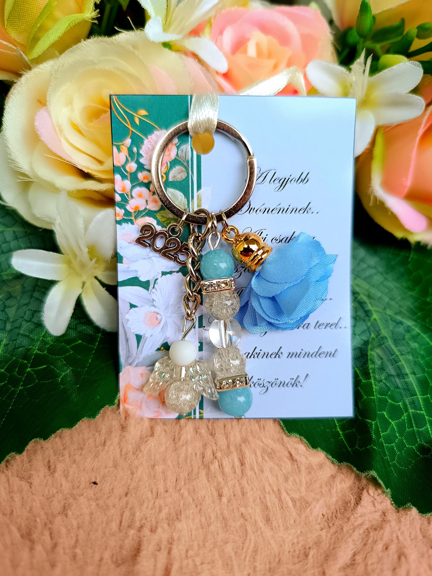 Ballagási ajándék angyalos kulcstartó