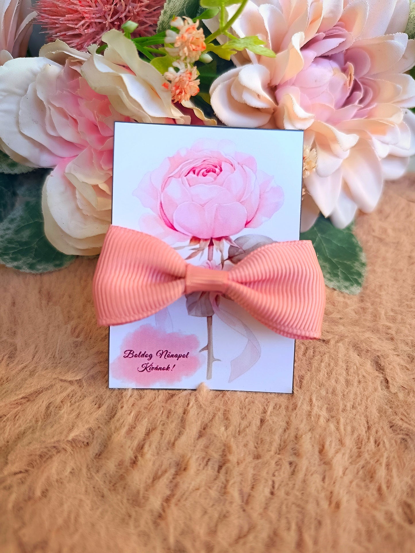 Ajándék masni hajgumi nőnapi pasztell rózsaszín