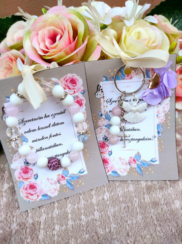 Keresztanya felkérő kulcstartó rózsakvarc