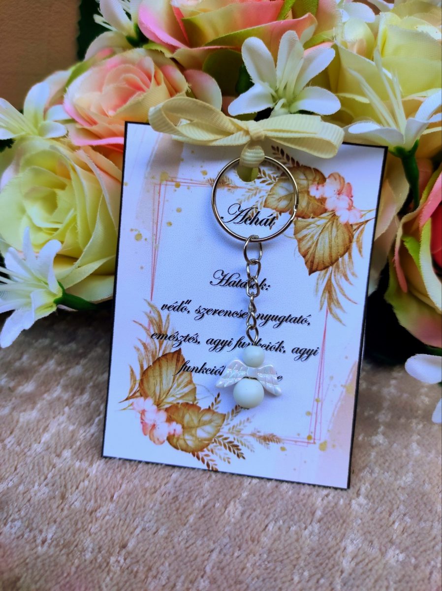 Achát angyal kulcstartó