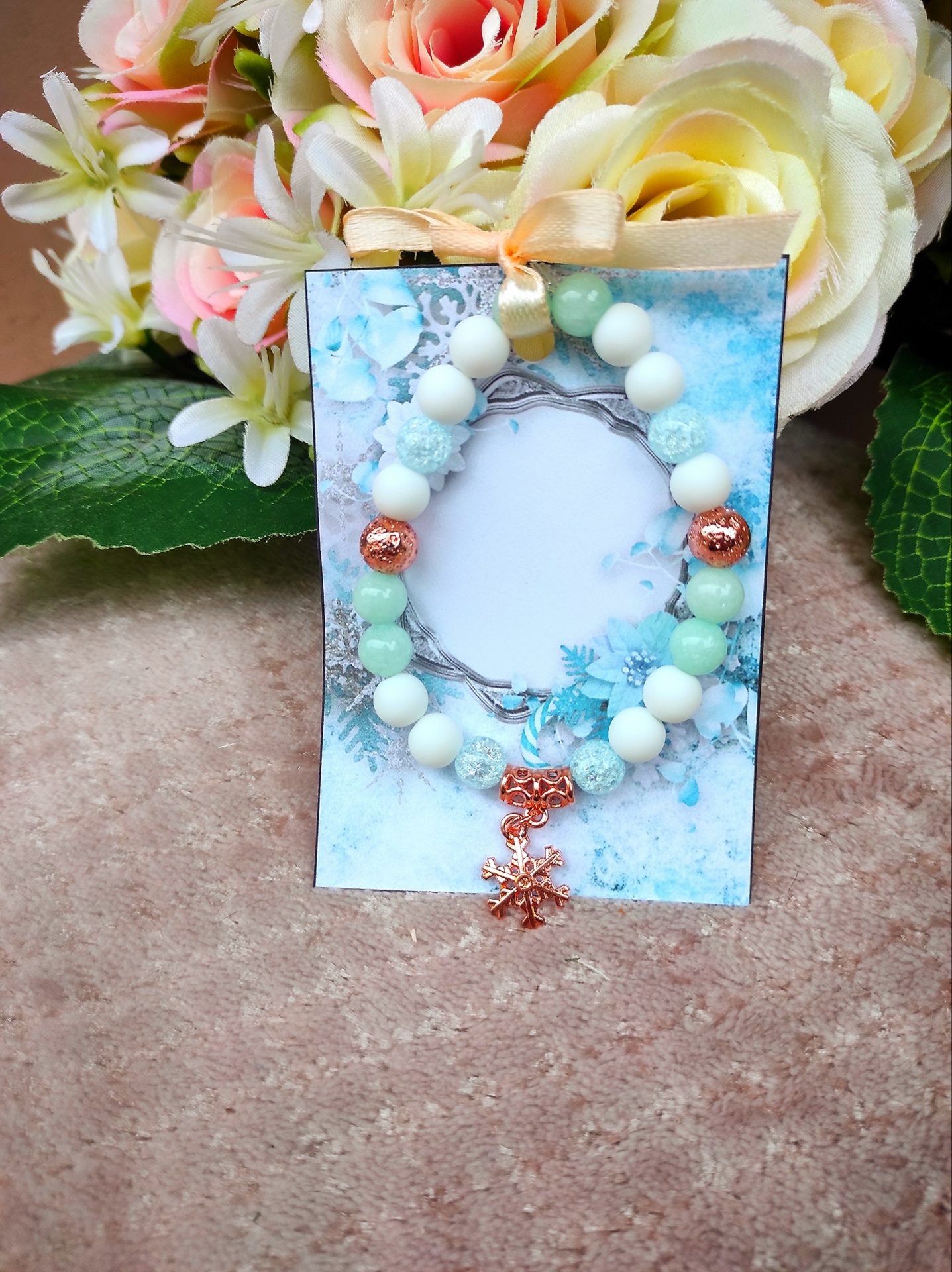 Rose gold kék karácsonyi karkötő