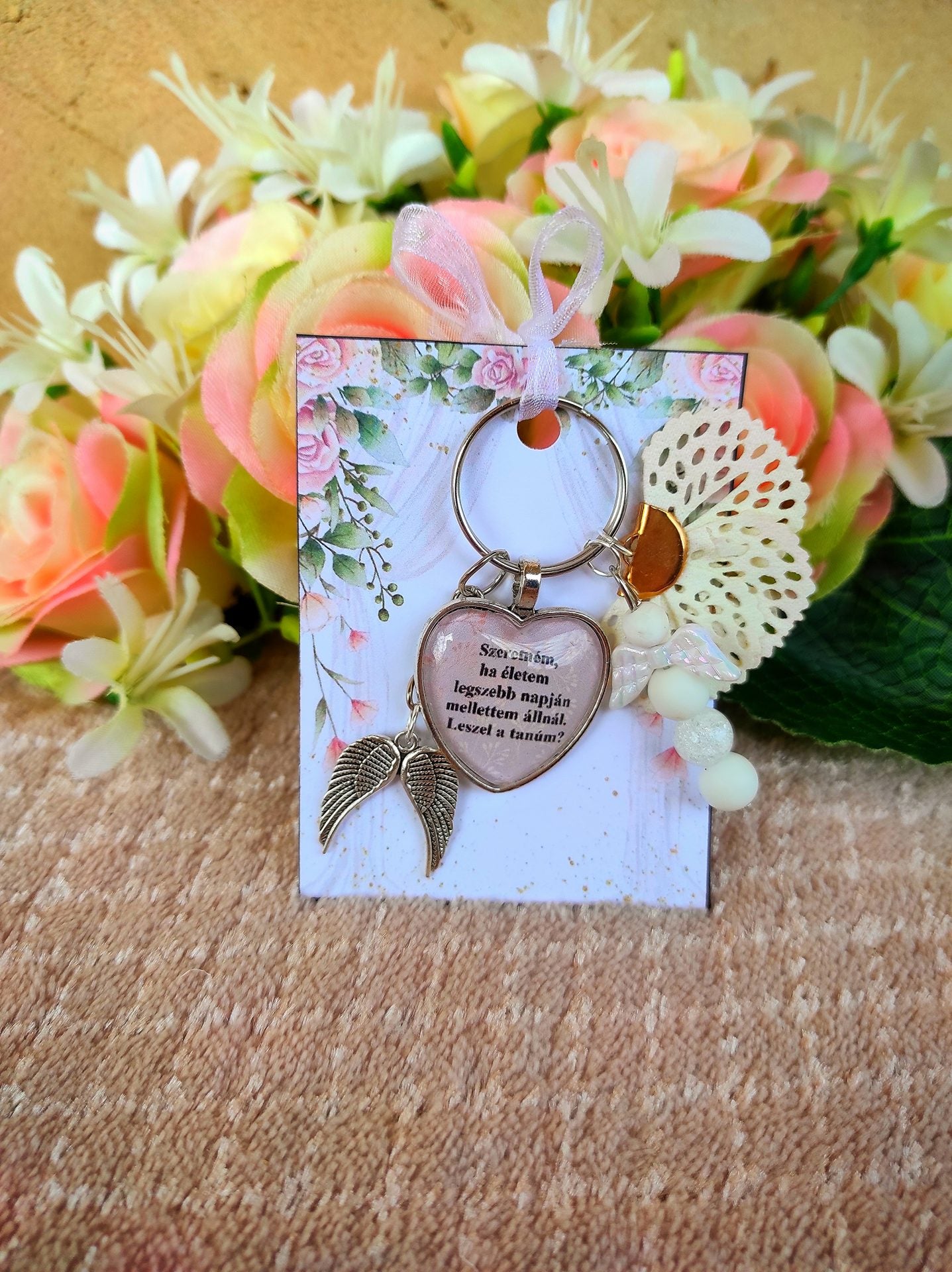 Bézs tanúfelkérő angyalos