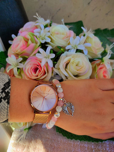 Angyalos rózsakvarc örömanya karkötő