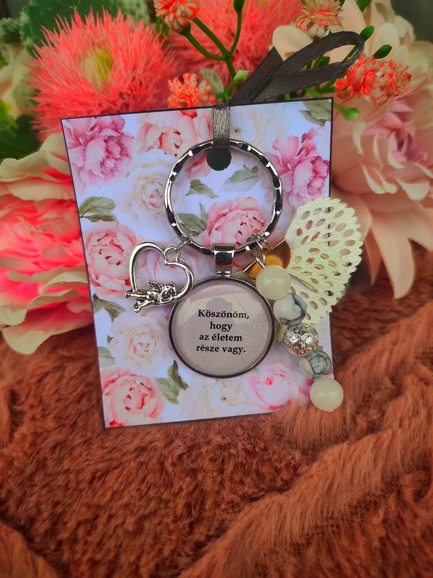 Angyalos köszönő kulcstartó