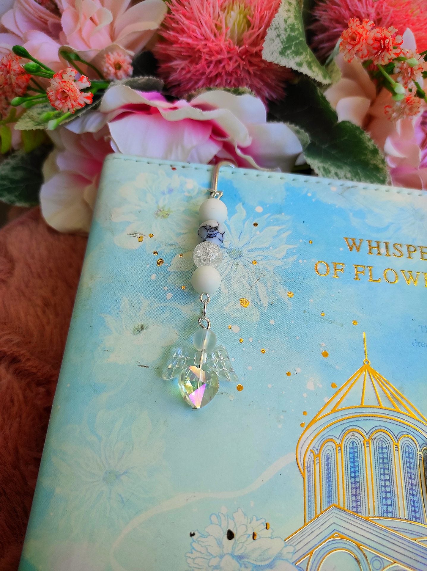 Angyalos kristályos szív könyvjelző