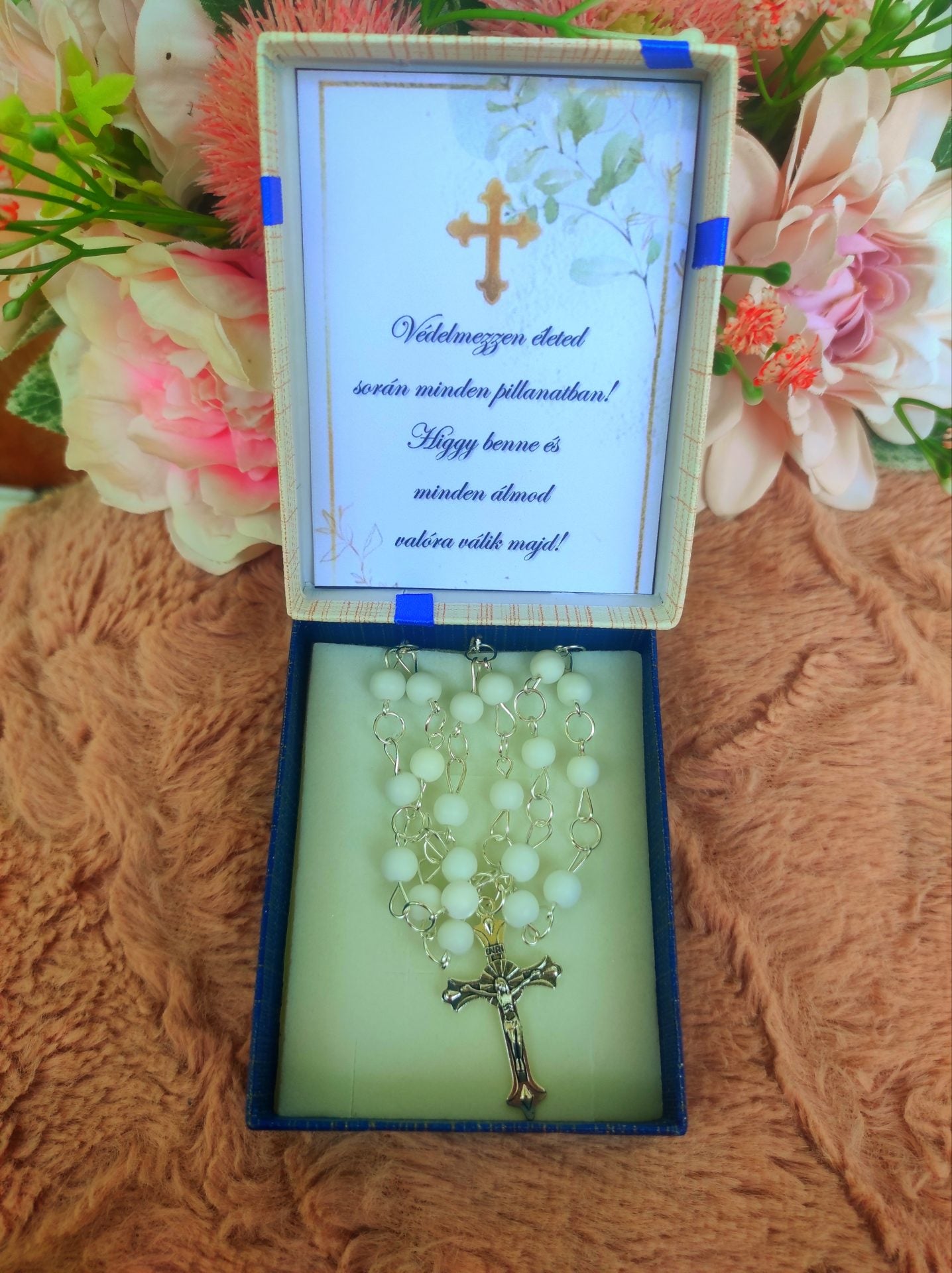 Achát rózsafüzér keresztelőre