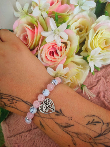 Rózsakvarc howlit életfa karkötő