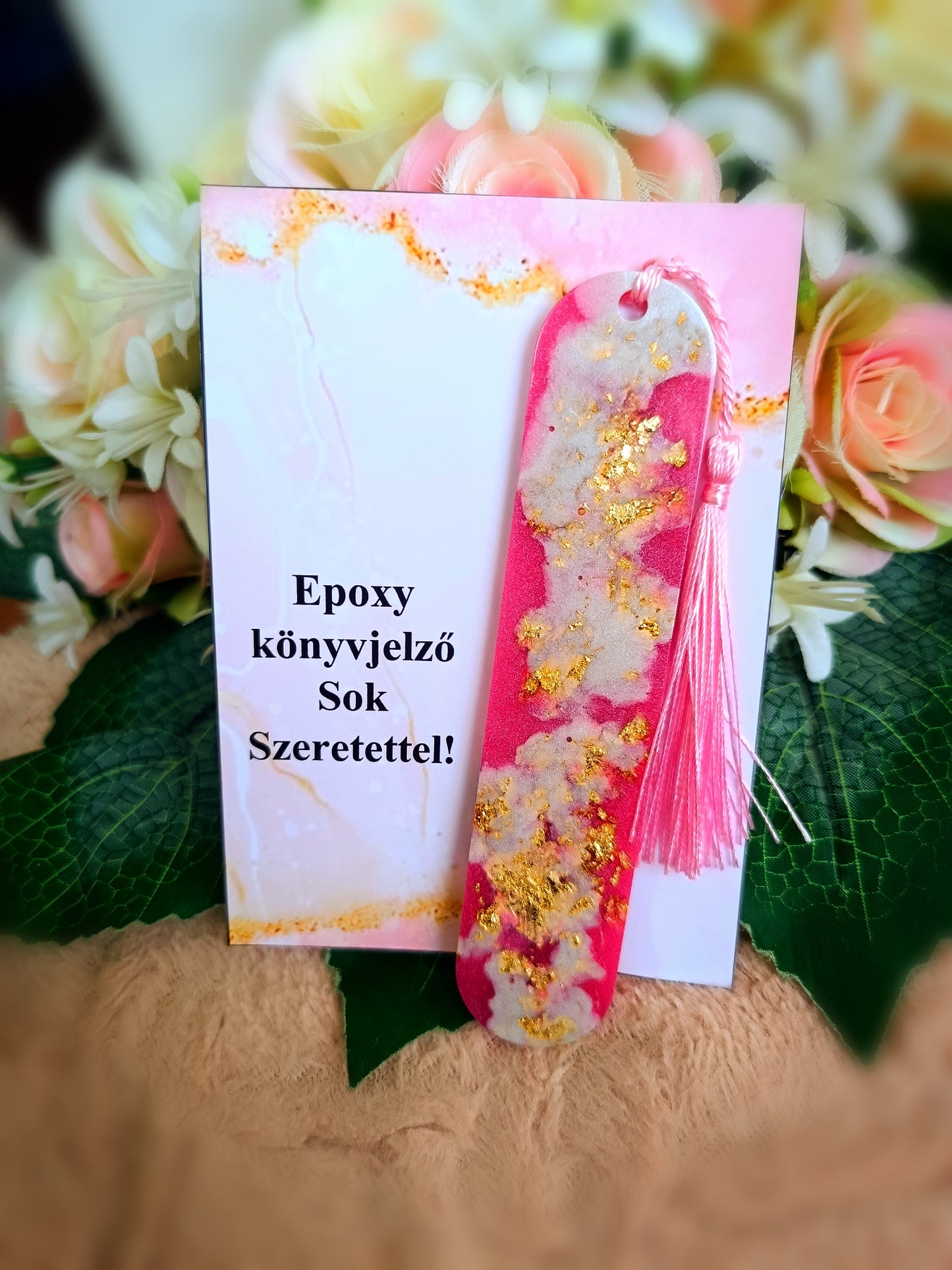 Pink epoxy márvány könyvjelző