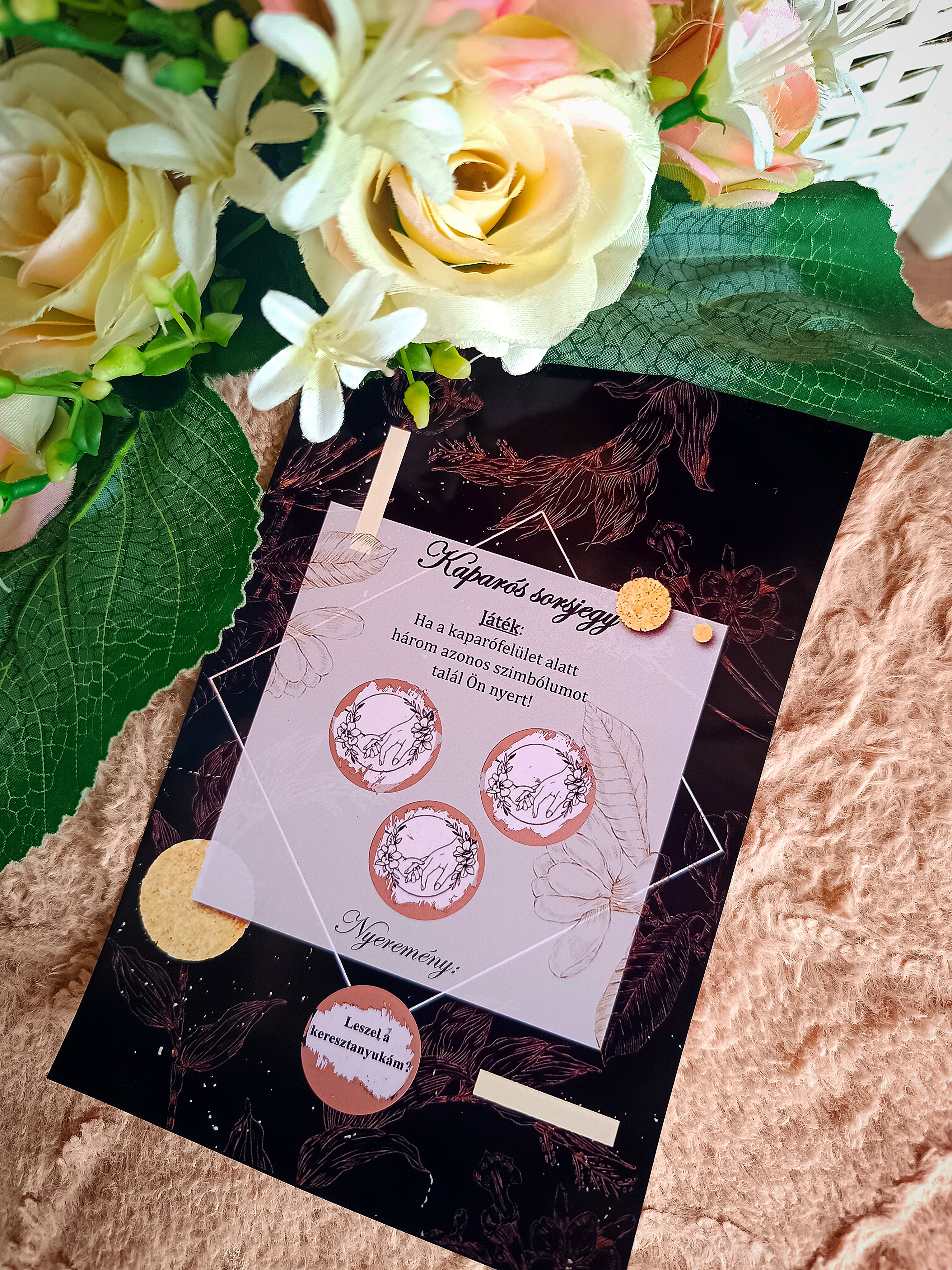 Keresztanya felkérő kaparós sorsjegy fekete rose