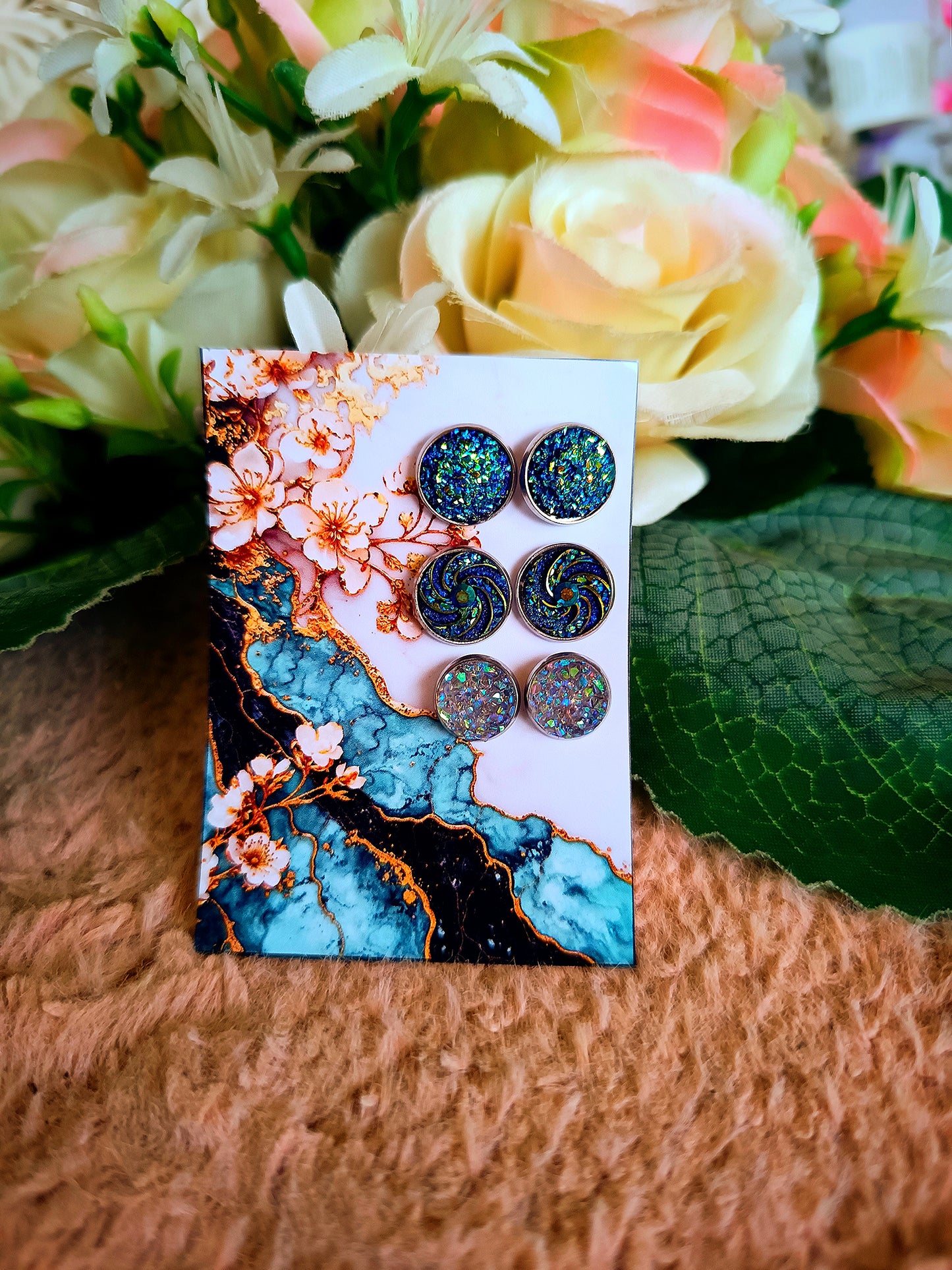 Kék bedugós nikkelmentes fülbevaló szett II