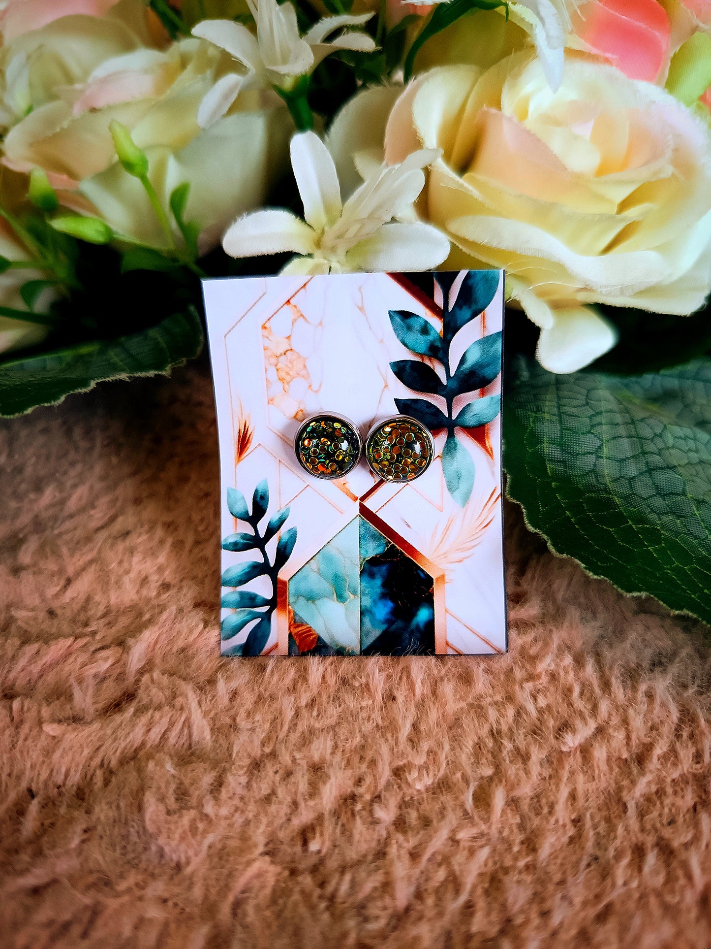 Sötétkék konfetti bedugós nikkelmentes fülbevaló