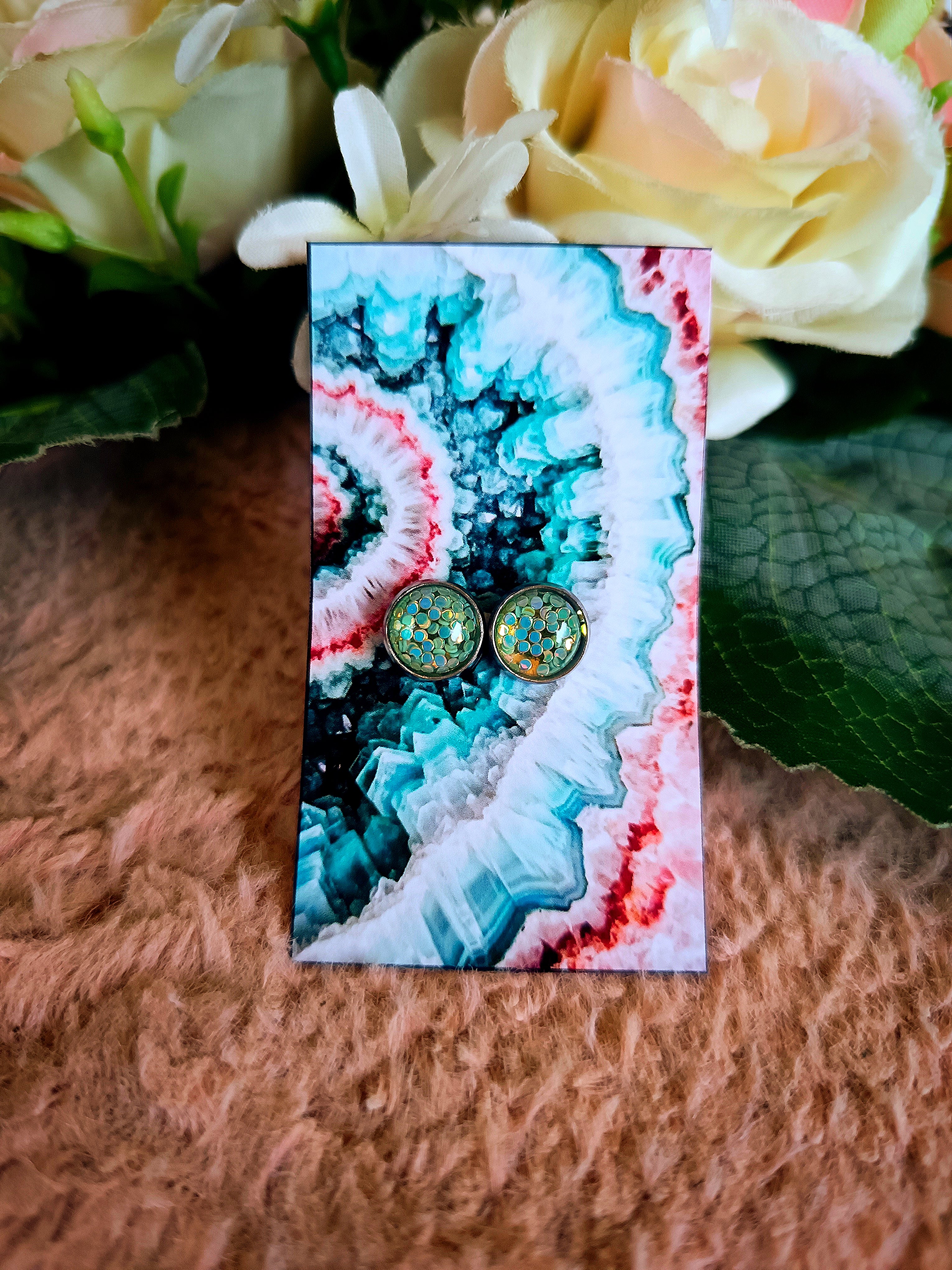 Világoskék konfetti bedugós nikkelmentes fülbevaló