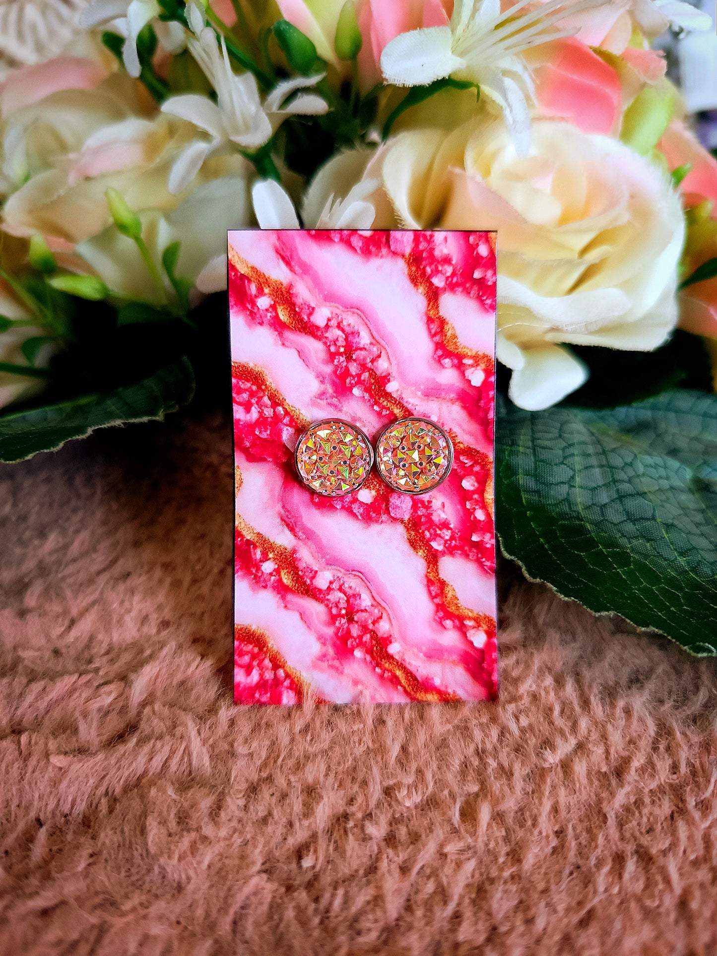 Kristályos rózsaszín bedugós nikkelmentes fülbevaló