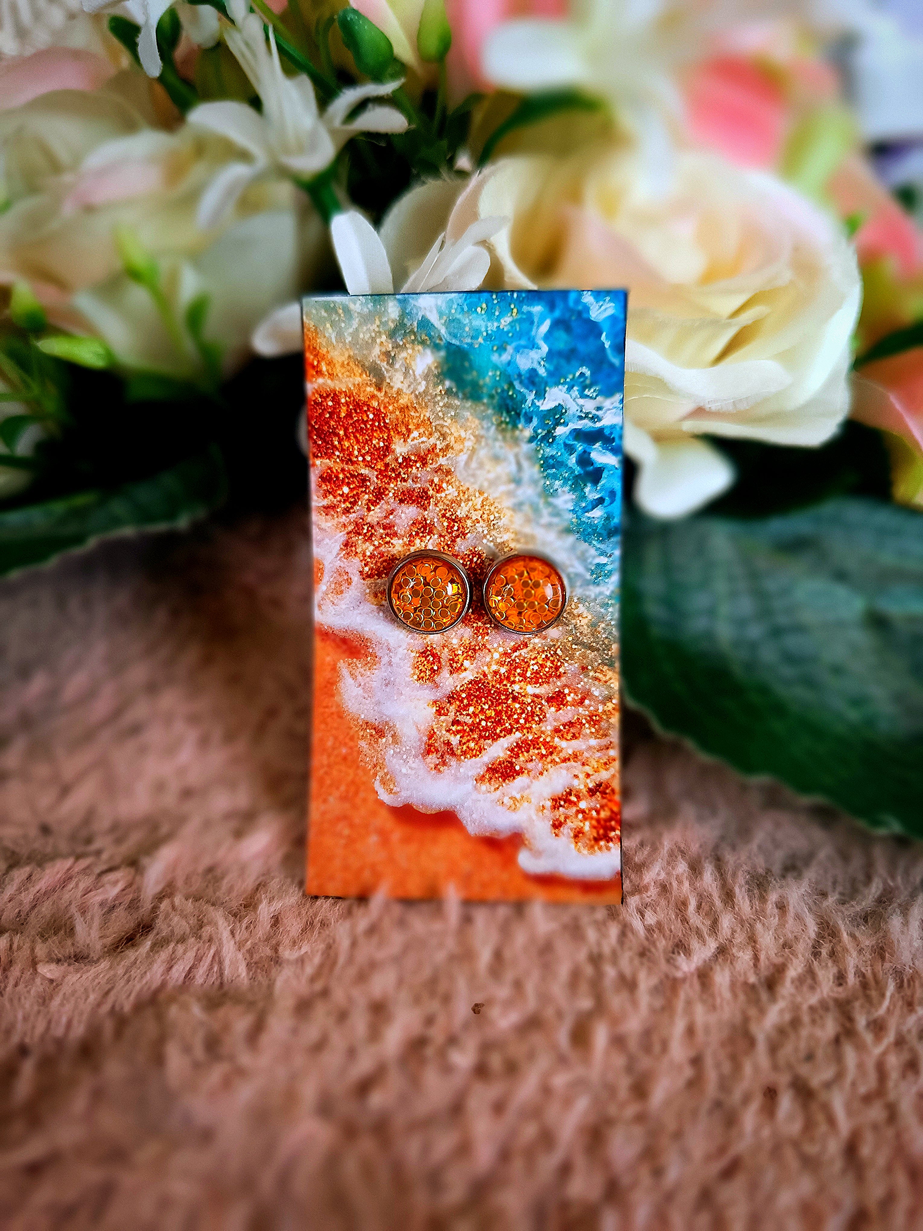 Narancssárga konfetti bedugós nikkelmentes fülbevaló