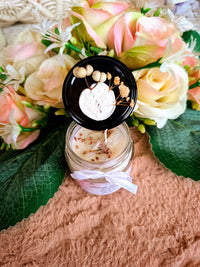 Eküvői köszönő ajándék vendégeknek feliratos ásvány gyertya fehér