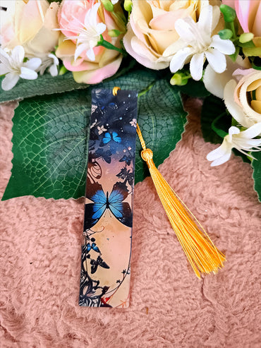 Nőnapi ajándék pillangós könyvjelző kék-sárga