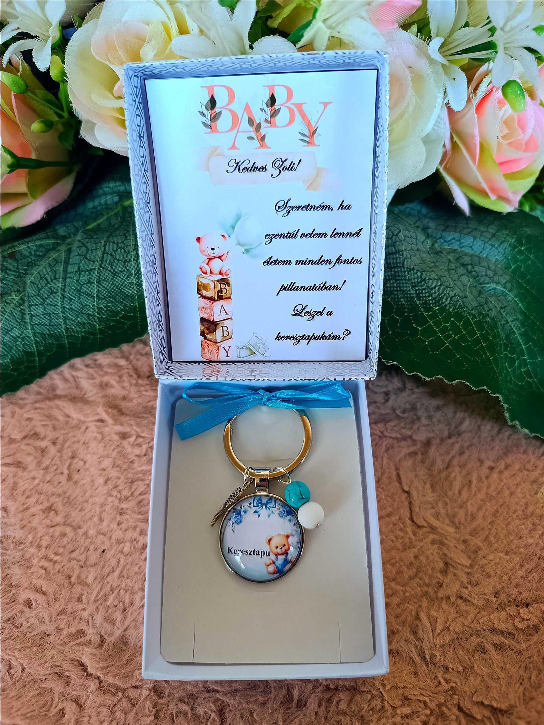 Keresztapa felkérő kulcstartó macis