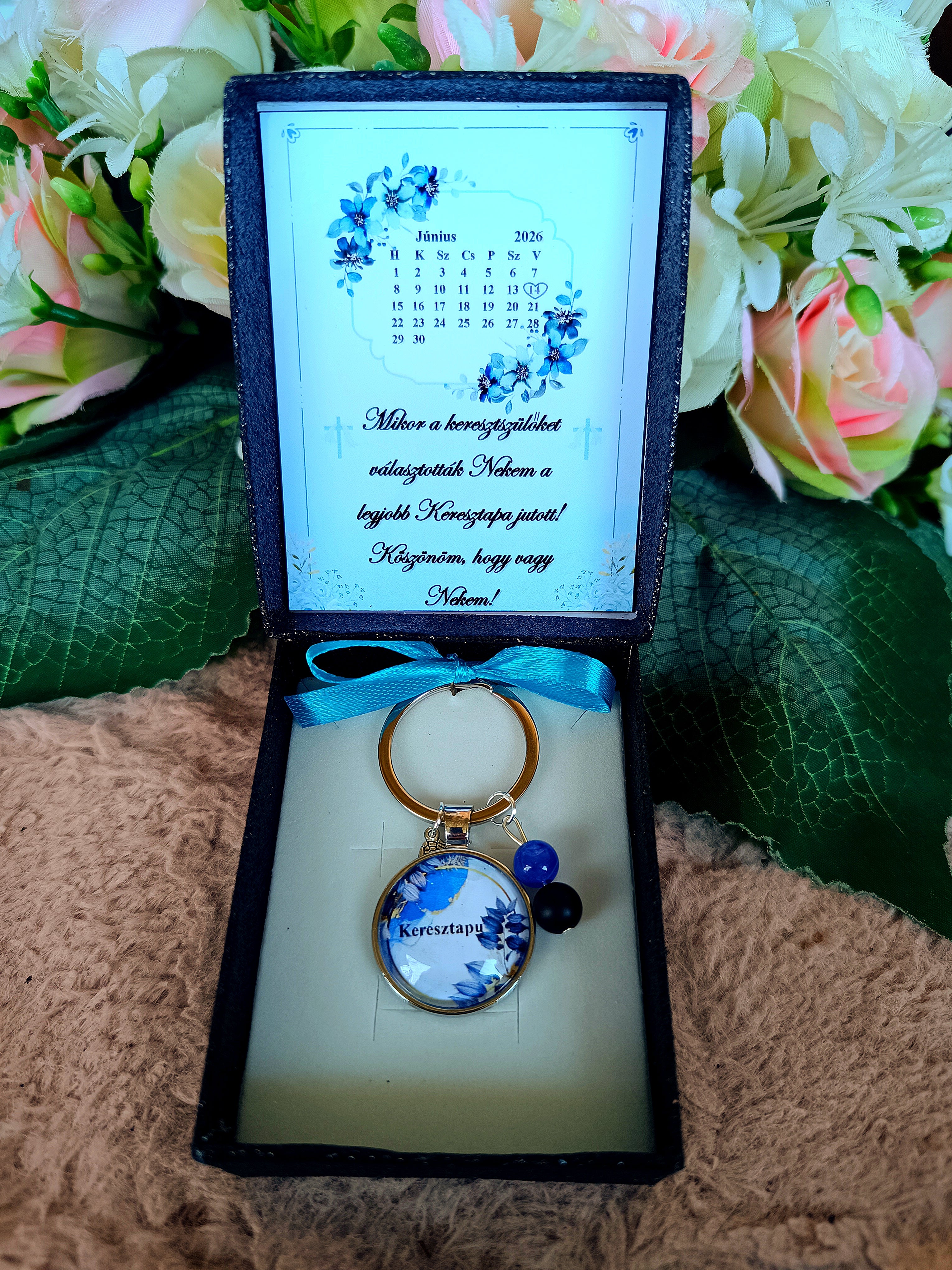 Keresztapa felkérő kulcstartó egyedi dátummal