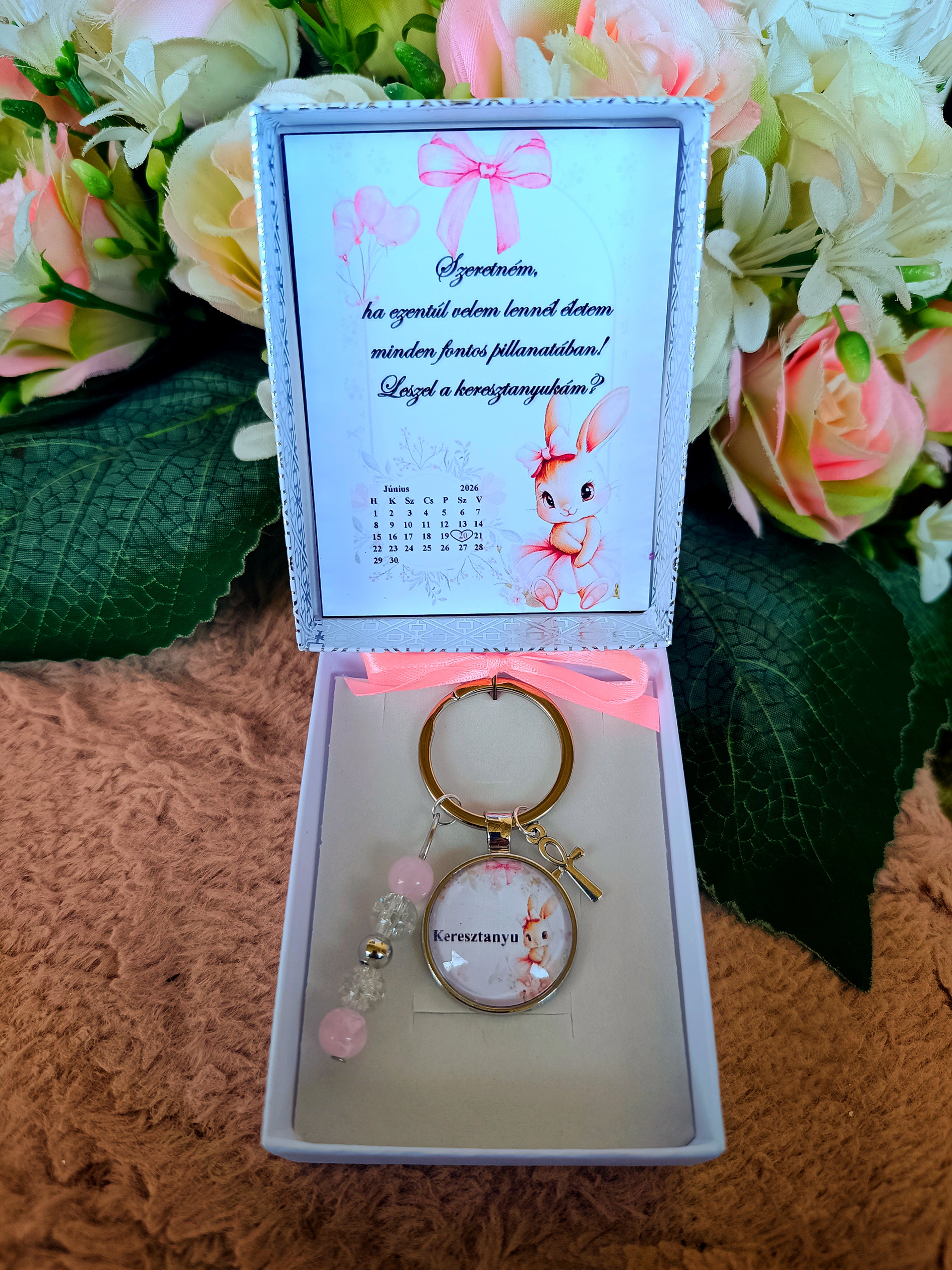 Keresztanya felkérő kulcstartó nyuszis