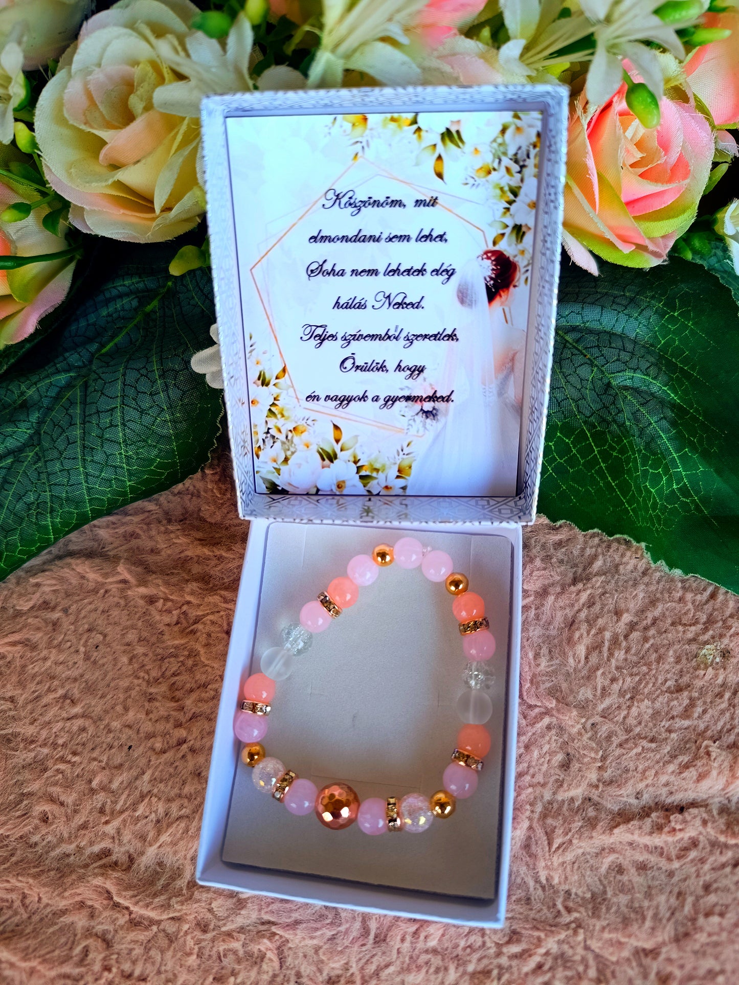 Ajándék örömanya szeretet karkötő esküvőre szülőköszöntő rose