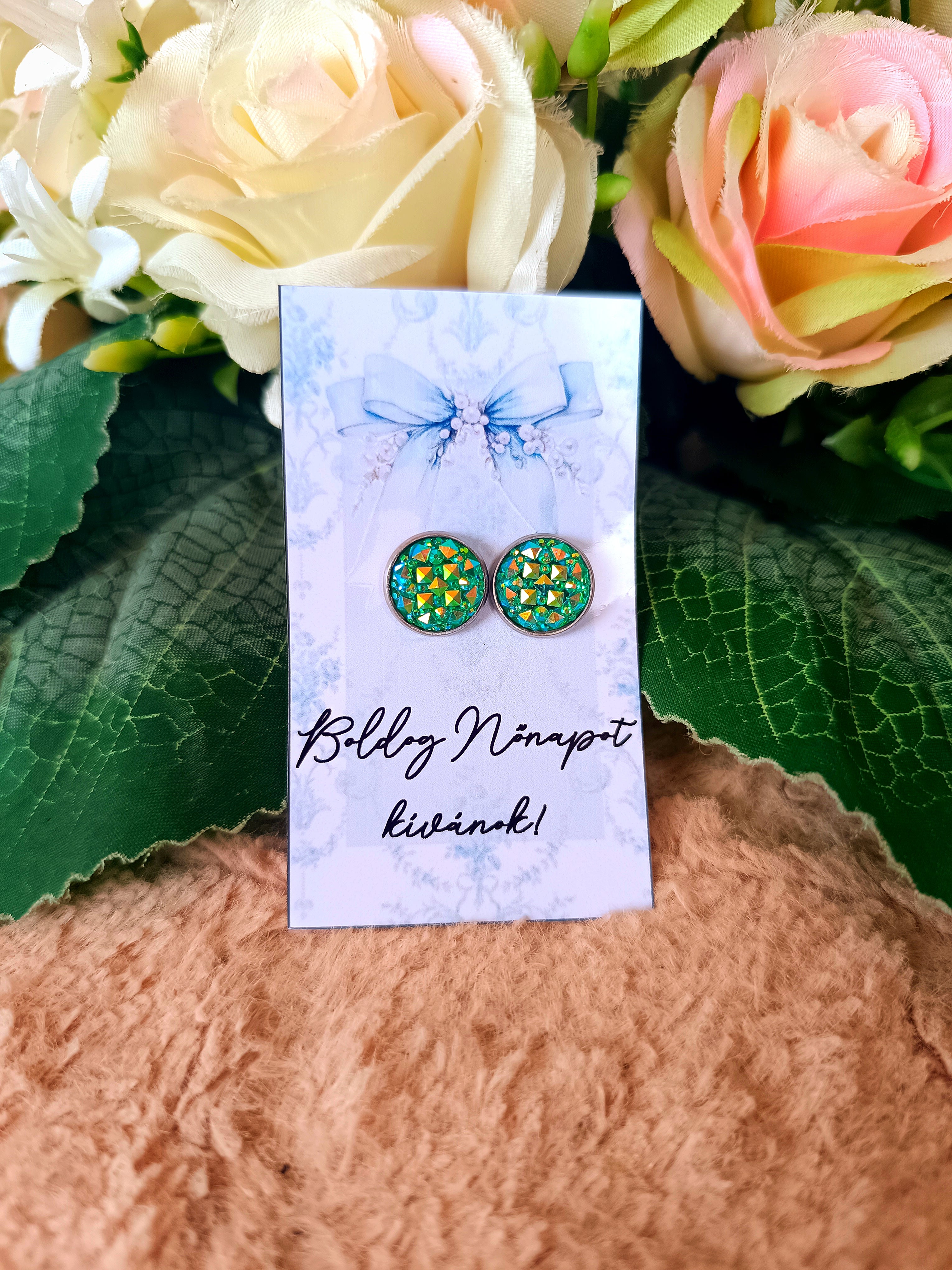 Nőnapi ajándék druzy fülbevaló kék