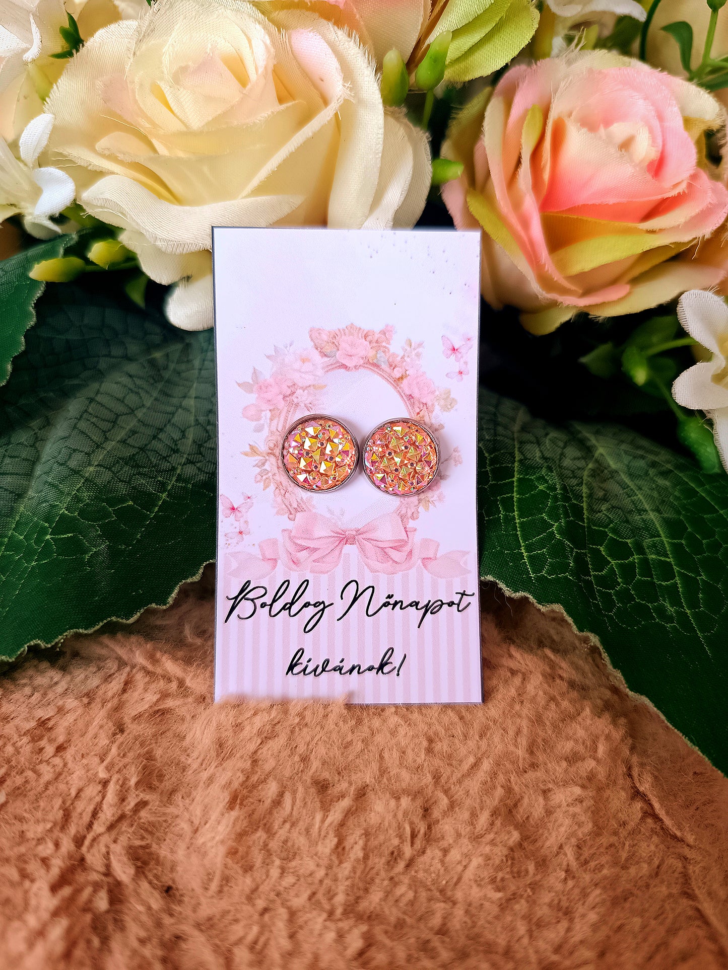 Nőnapi ajándék druzy fülbevaló rose