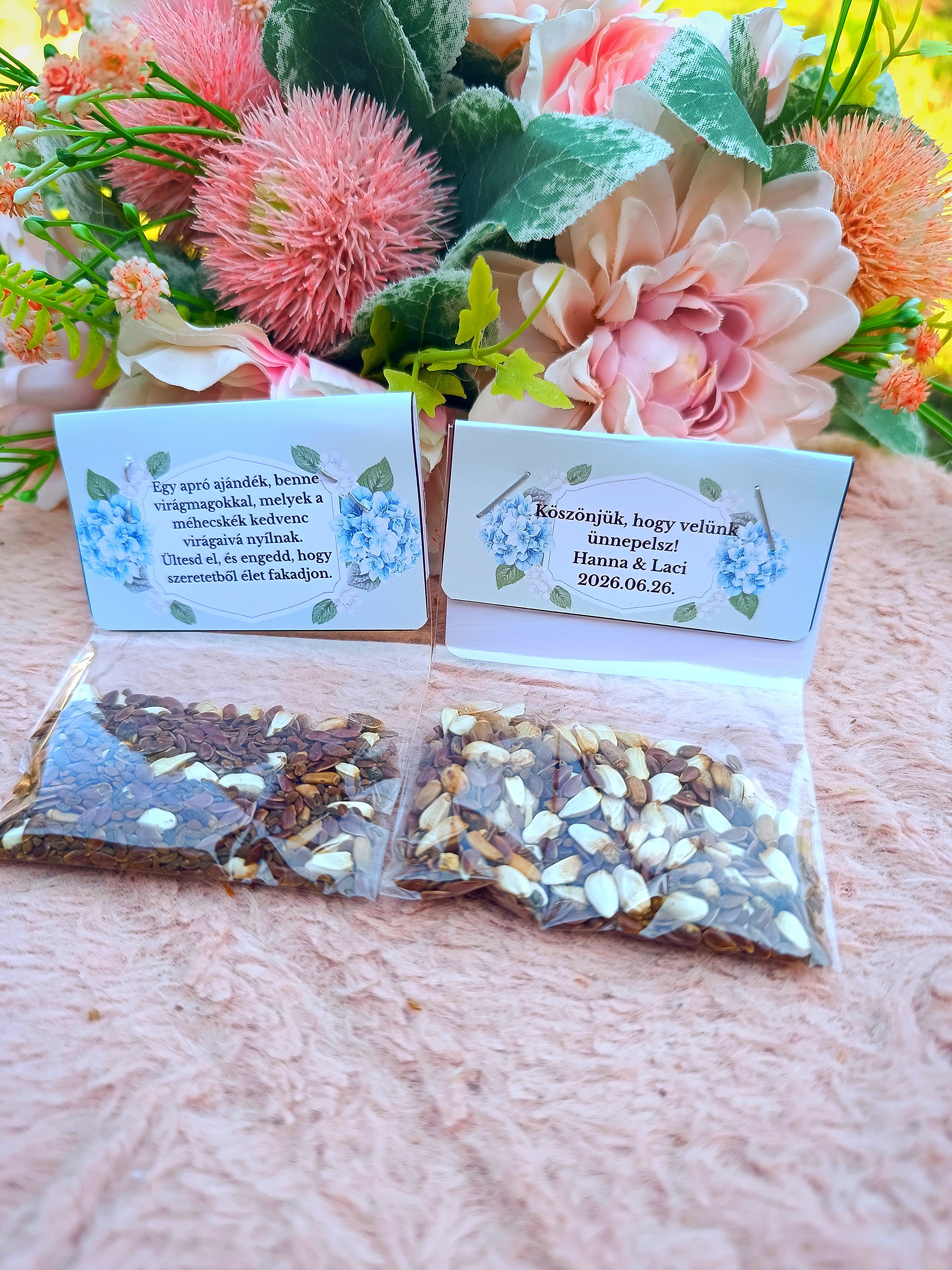 Esküvői köszönő ajándék vendégeknek virágmag keverék kék