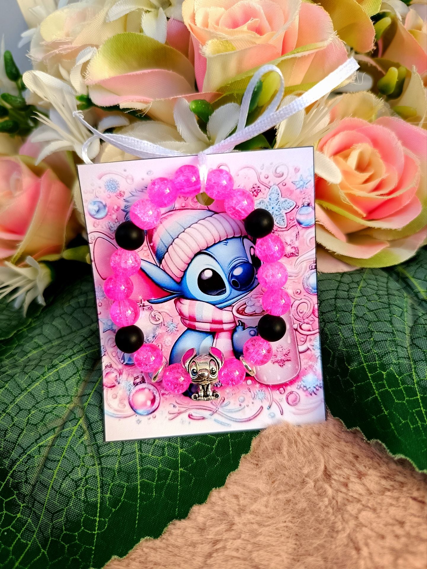 Ónix pink Stitch karkötő